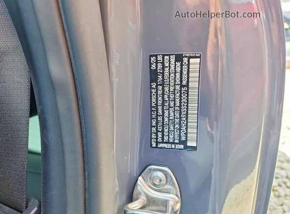 WP0AH2A9XSS230075 2025 PORSCHE 911 Серый Вид наклейки с VIN-кодом