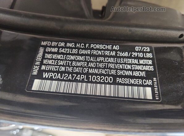WP0AJ2A74PL103200 2023 PORSCHE PANAMERA Charcoal Widok naklejki z numerem VIN