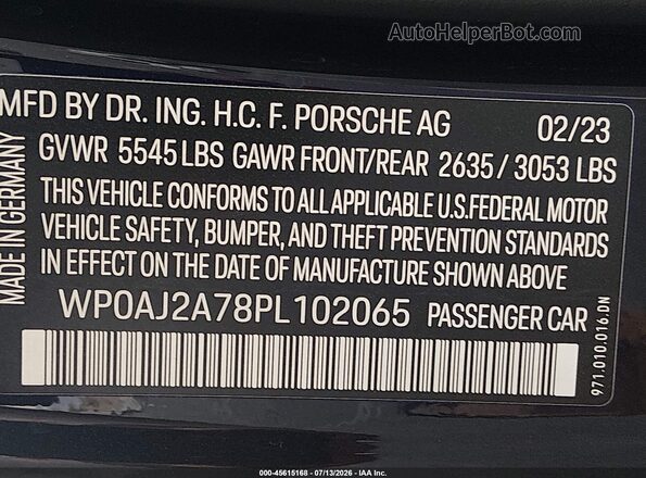 WP0AJ2A78PL102065 2023 PORSCHE PANAMERA Черный Вид подкапотного пространства