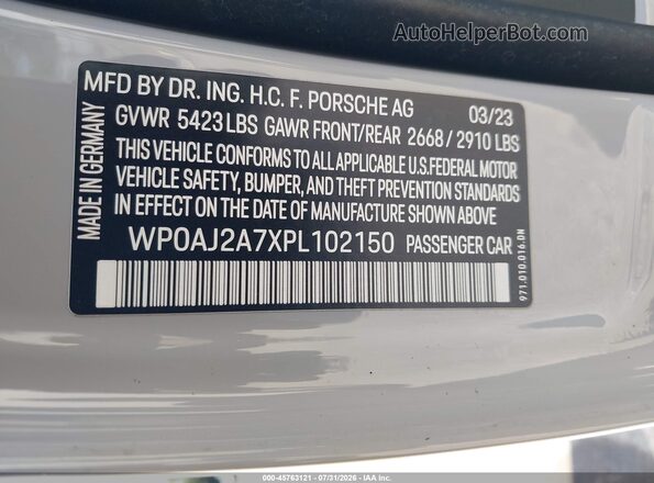 WP0AJ2A7XPL102150 2023 PORSCHE PANAMERA Gray Շարժիչի բաժամունքի տեսք
