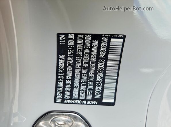 WP0CD2A89SK230208 2025 PORSCHE BOXSTER Silver Engine compartment view