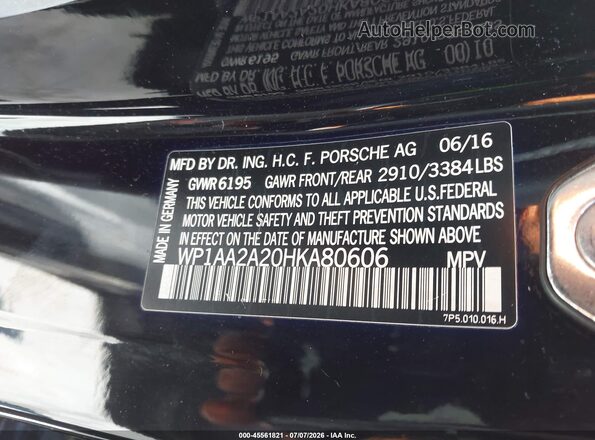 WP1AA2A20HKA80606 2017 PORSCHE CAYENNE Черный Вид подкапотного пространства