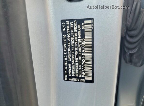 WP1AA2A21GLA10895 2016 PORSCHE CAYENNE Серебряный Вид наклейки с VIN-кодом