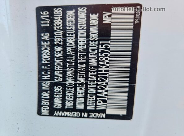 WP1AA2A21HKA85751 2017 PORSCHE CAYENNE Белый Вид наклейки с VIN-кодом