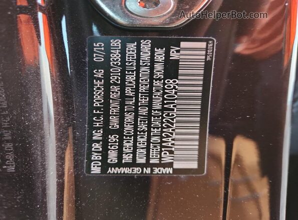 WP1AA2A22GLA10498 2016 PORSCHE CAYENNE Brown VIN կոդի պիտակի տեսք