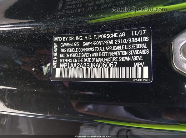 WP1AA2A23JKA06067 2018 PORSCHE CAYENNE Черный Вид подкапотного пространства