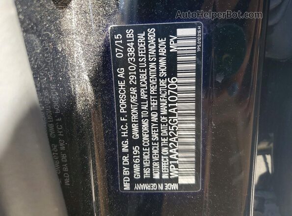 WP1AA2A25GLA10706 2016 PORSCHE CAYENNE Black Vista de la etiqueta del VIN