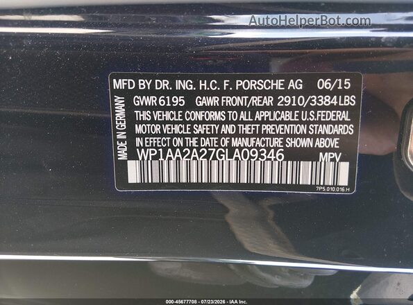 WP1AA2A27GLA09346 2016 PORSCHE CAYENNE Черный Вид подкапотного пространства
