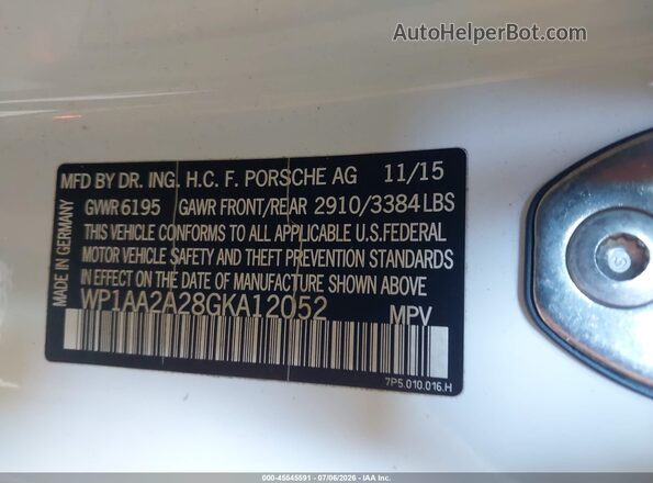 WP1AA2A28GKA12052 2016 PORSCHE CAYENNE White Շարժիչի բաժամունքի տեսք