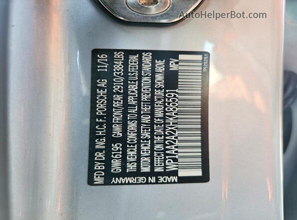 WP1AA2A2XHKA86591 2017 PORSCHE CAYENNE Silver Панорамний вид салону 360°