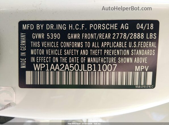 WP1AA2A50JLB11007 2018 PORSCHE MACAN White Widok komory silnika