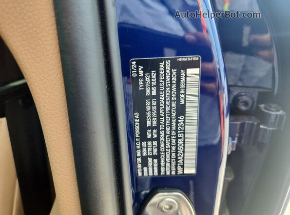 WP1AA2A50RLB12346 2024 PORSCHE MACAN Blue Vista de la etiqueta del VIN