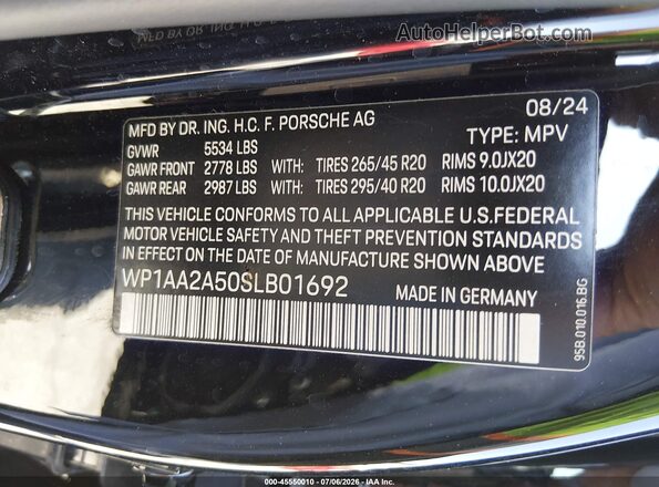 WP1AA2A50SLB01692 2025 PORSCHE MACAN Black ძრავის განყოფილების ხედი