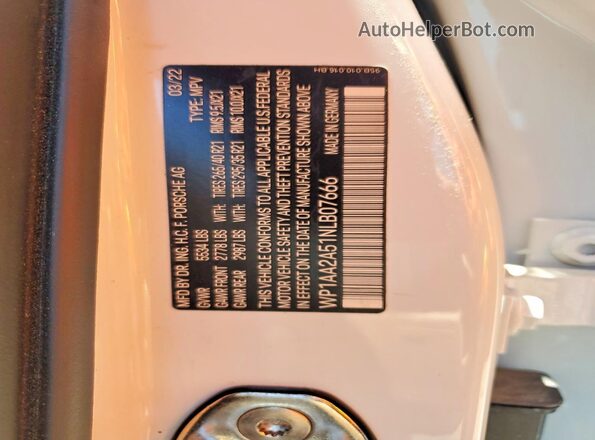 WP1AA2A51NLB07666 2022 PORSCHE MACAN White Панорамний вид салону 360°