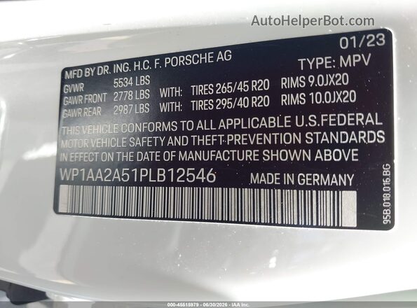 WP1AA2A51PLB12546 2023 PORSCHE MACAN White ძრავის განყოფილების ხედი