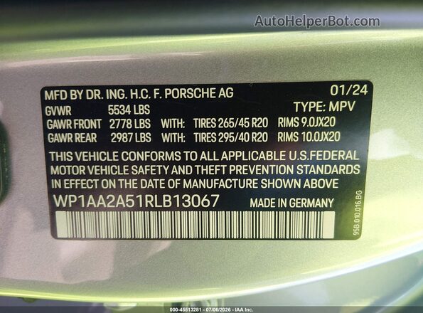 WP1AA2A51RLB13067 2024 PORSCHE MACAN Серебряный Вид подкапотного пространства