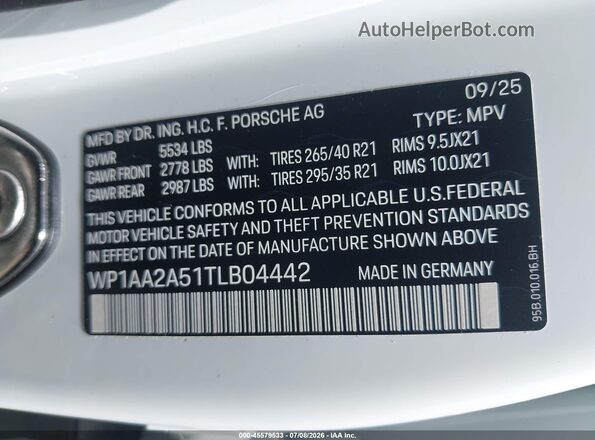 WP1AA2A51TLB04442 2026 PORSCHE MACAN White Widok komory silnika