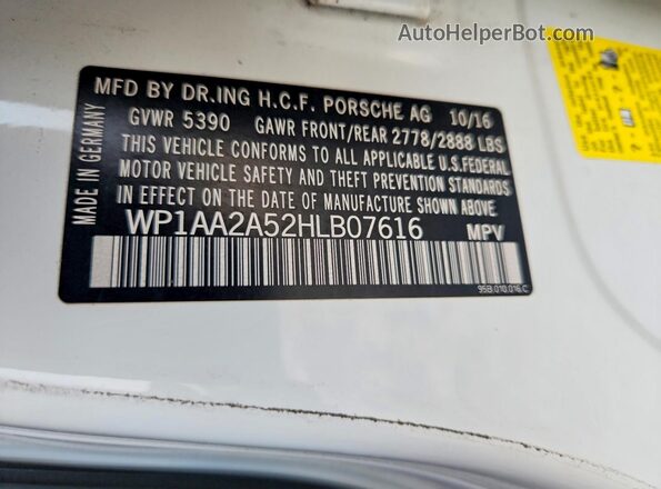 WP1AA2A52HLB07616 2017 PORSCHE MACAN White VIN կոդի պիտակի տեսք