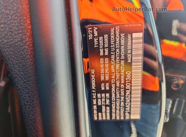 WP1AA2A52NLB01360 2022 PORSCHE MACAN Black Панорамний вид салону 360°