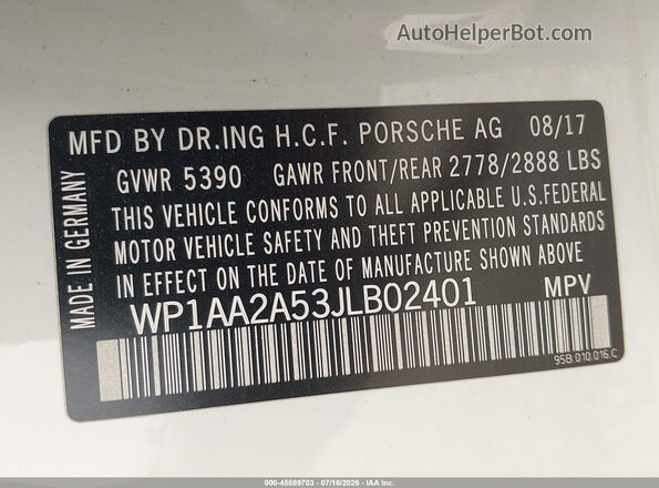 WP1AA2A53JLB02401 2018 PORSCHE MACAN White Engine compartment view