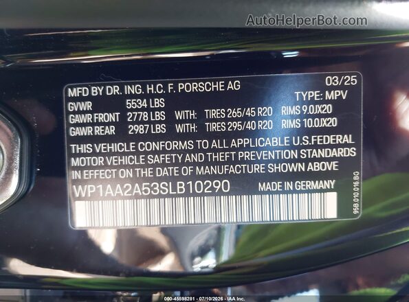 WP1AA2A53SLB10290 2025 PORSCHE MACAN Black Vista del compartimento del motor