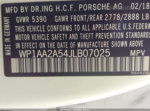WP1AA2A54JLB07025 2018 PORSCHE MACAN White Շարժիչի բաժամունքի տեսք