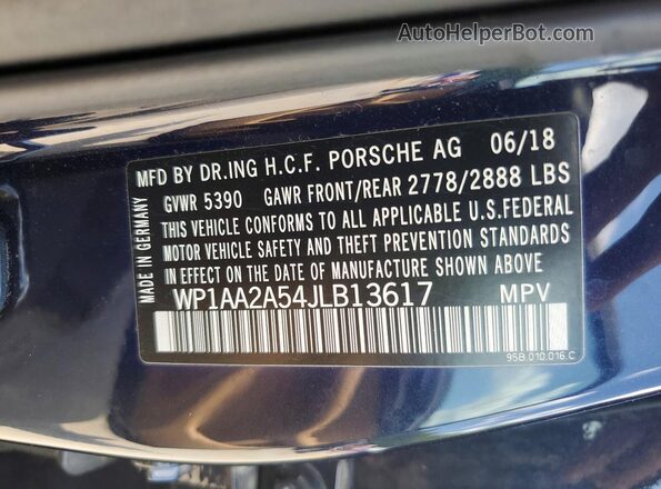 WP1AA2A54JLB13617 2018 PORSCHE MACAN Black VIN sticker view