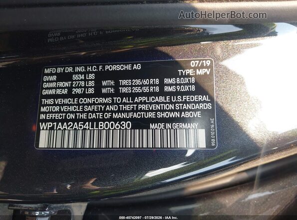 WP1AA2A54LLB00630 2020 PORSCHE MACAN Gray Engine compartment view