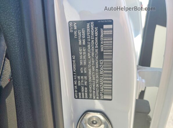 WP1AA2A55LLB06243 2020 PORSCHE MACAN White VIN კოდის სტიკერის ხედი