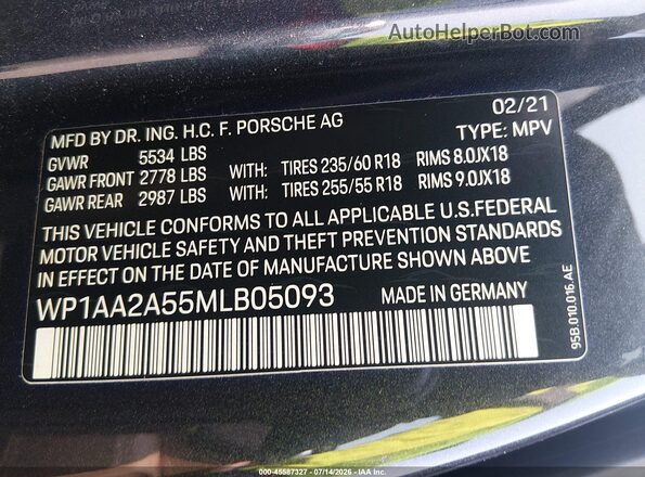WP1AA2A55MLB05093 2021 PORSCHE MACAN Черный Вид подкапотного пространства