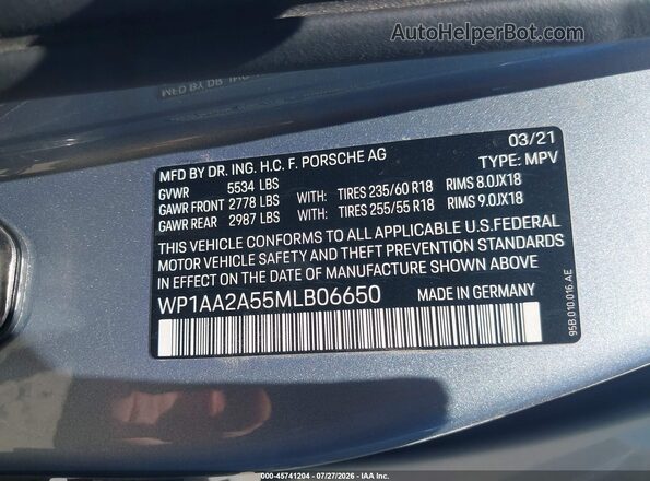 WP1AA2A55MLB06650 2021 PORSCHE MACAN Silver Vista del compartimento del motor