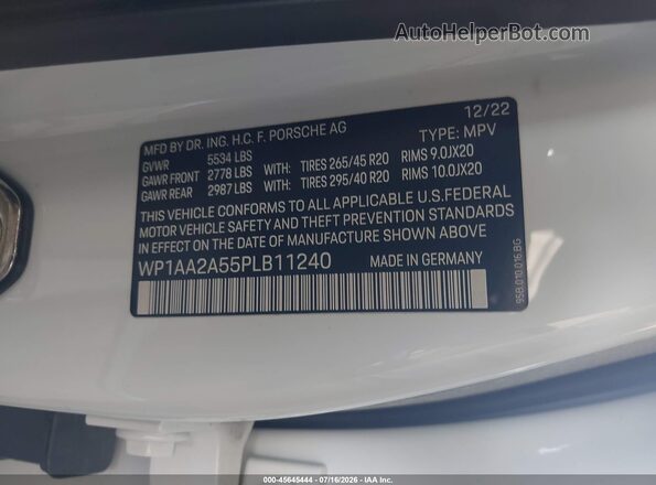 WP1AA2A55PLB11240 2023 PORSCHE MACAN White Vista del compartimento del motor