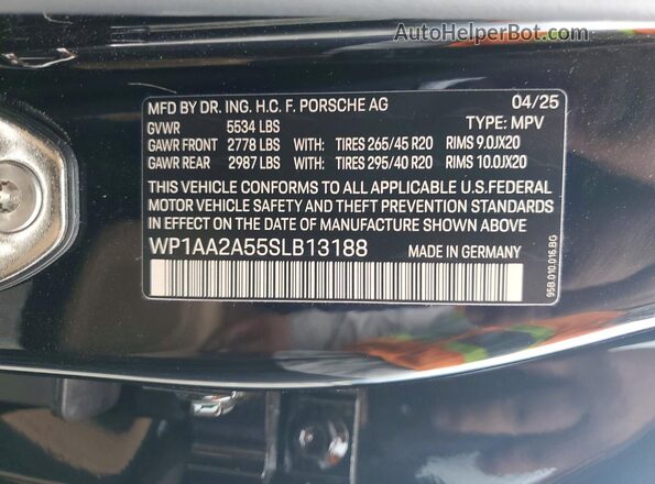 WP1AA2A55SLB13188 2025 PORSCHE MACAN Black VIN կոդի պիտակի տեսք
