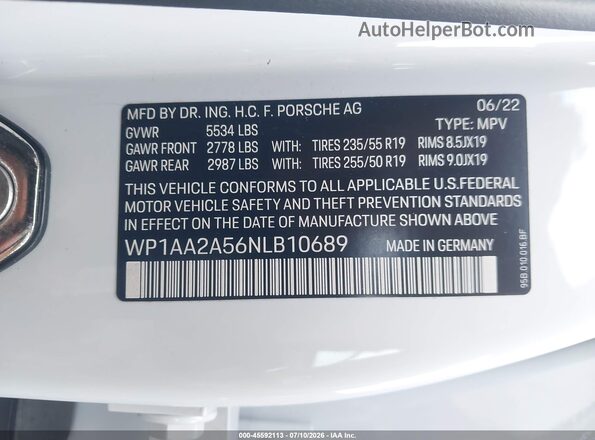 WP1AA2A56NLB10689 2022 PORSCHE MACAN Белый Вид подкапотного пространства