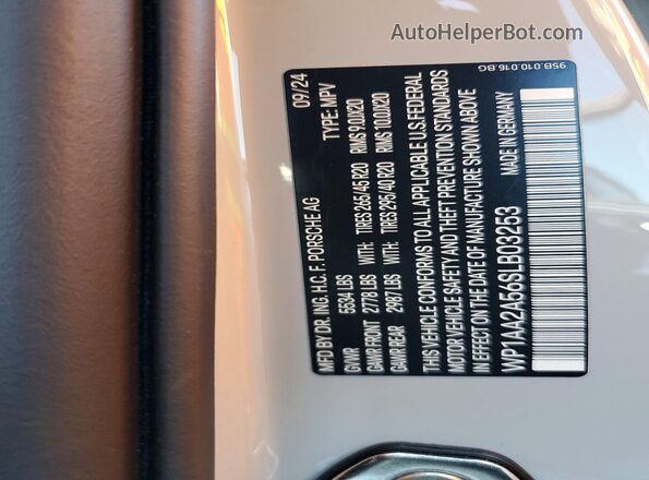 WP1AA2A56SLB03253 2025 PORSCHE MACAN Серый Вид наклейки с VIN-кодом