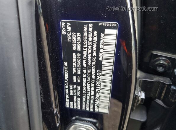 WP1AA2A57LLB02601 2020 PORSCHE MACAN Black Vista de la etiqueta del VIN