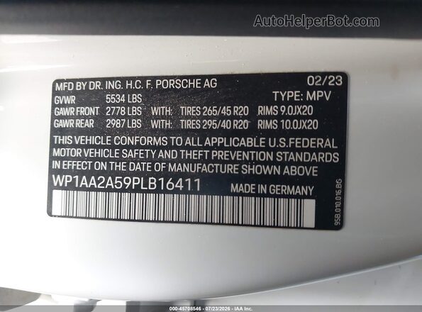 WP1AA2A59PLB16411 2023 PORSCHE MACAN White Vista del compartimento del motor
