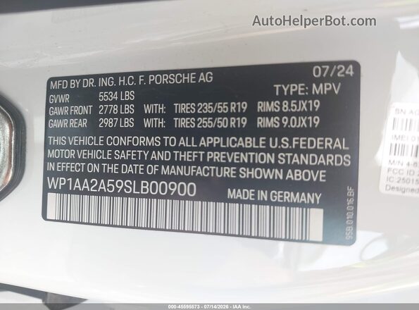 WP1AA2A59SLB00900 2025 PORSCHE MACAN White Vista del compartimento del motor