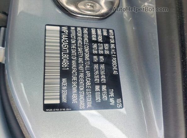 WP1AA2A5XTLB04861 2026 PORSCHE MACAN Gray Widok naklejki z numerem VIN