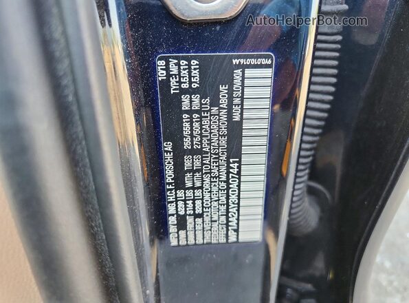 WP1AA2AY3KDA07441 2019 PORSCHE CAYENNE Черный Вид наклейки с VIN-кодом