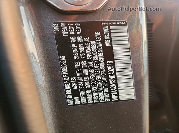 WP1AA2AY3NDA02518 2022 PORSCHE CAYENNE Gray Սալոնի 360 աստիճան տեսք