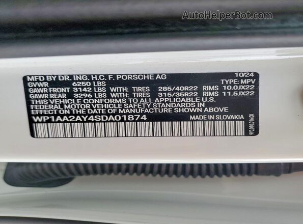 WP1AA2AY4SDA01874 2025 PORSCHE CAYENNE White Widok naklejki z numerem VIN