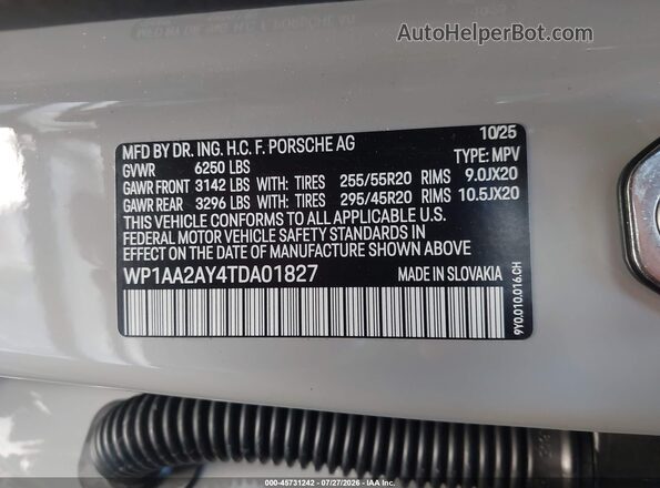 WP1AA2AY4TDA01827 2026 PORSCHE CAYENNE Gray ძრავის განყოფილების ხედი