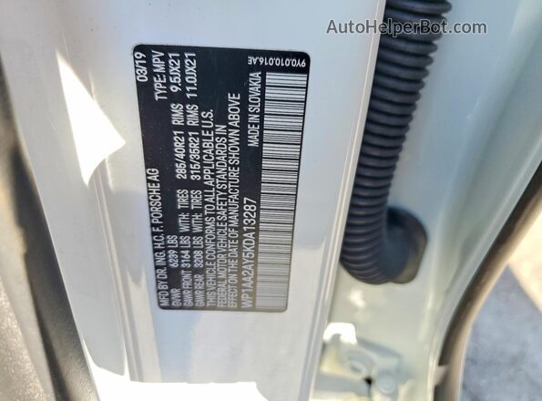 WP1AA2AY5KDA13287 2019 PORSCHE CAYENNE White Widok wnętrza 360 stopni