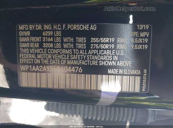 WP1AA2AY5LDA04476 2020 PORSCHE CAYENNE Black Вид підкапотного простору