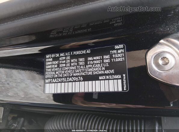 WP1AA2AY5LDA09676 2020 PORSCHE CAYENNE Black Вид підкапотного простору