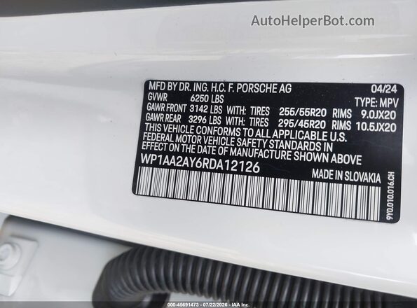 WP1AA2AY6RDA12126 2024 PORSCHE CAYENNE White Engine compartment view