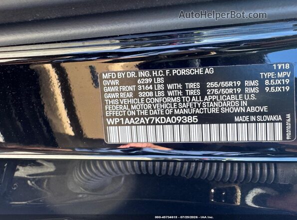 WP1AA2AY7KDA09385 2019 PORSCHE CAYENNE Бордовый Вид подкапотного пространства