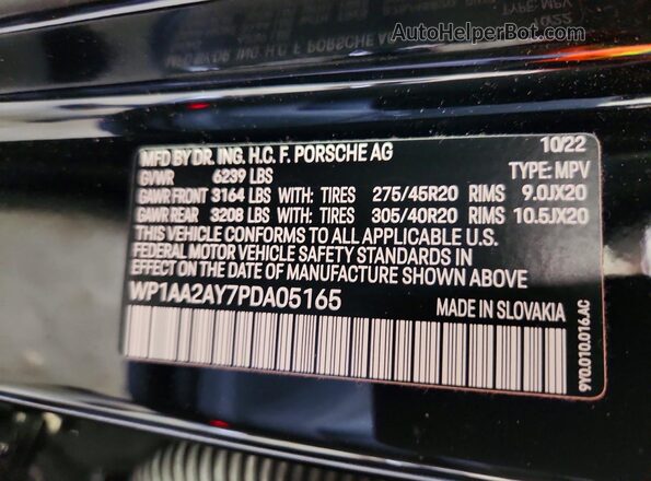 WP1AA2AY7PDA05165 2023 PORSCHE CAYENNE Black Панорамний вид салону 360°