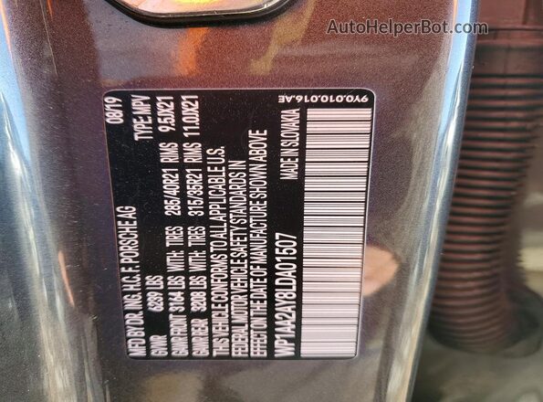 WP1AA2AY8LDA01507 2020 PORSCHE CAYENNE Серый Вид наклейки с VIN-кодом
